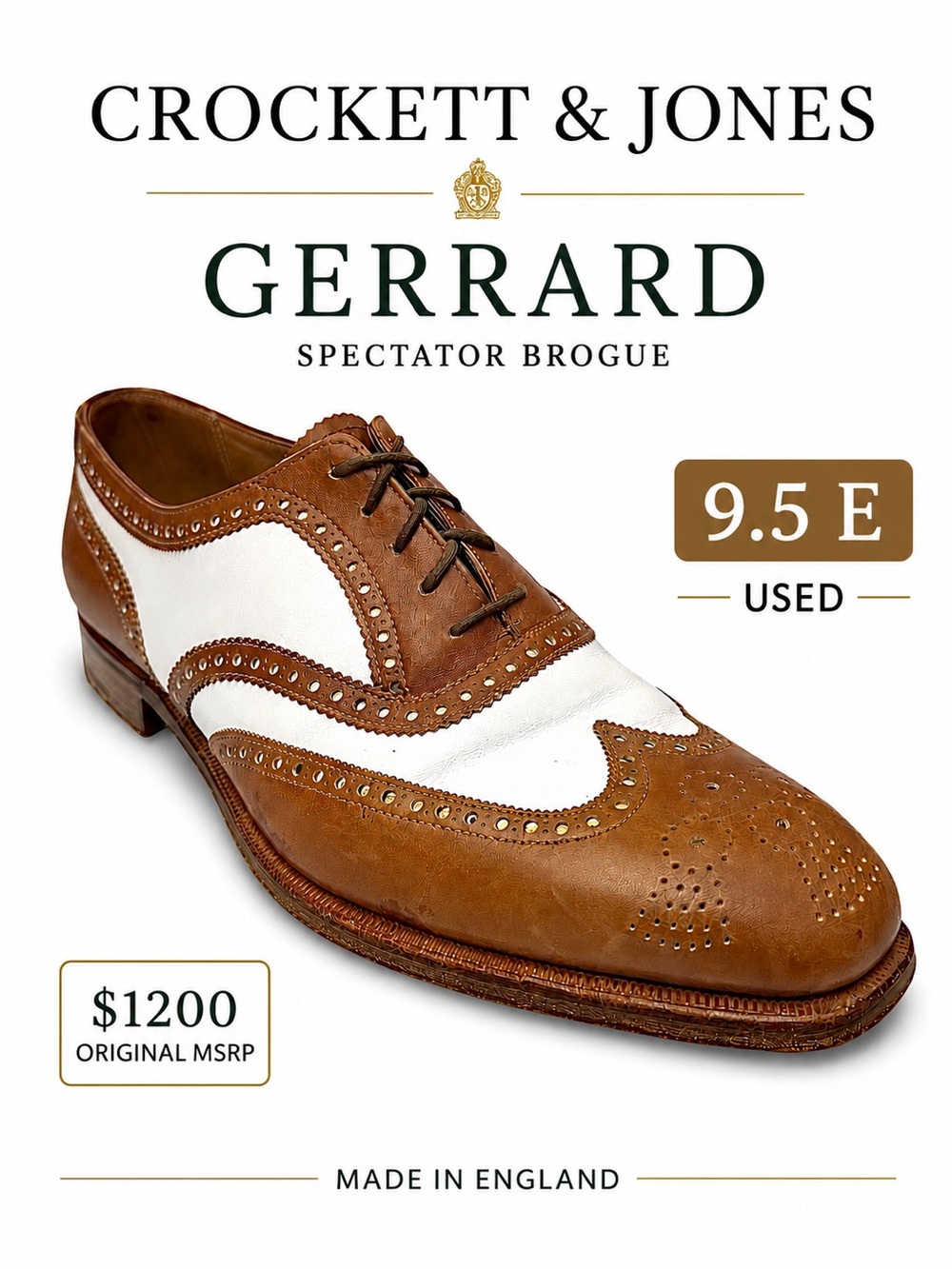 Crockett & Jones Gerrard Spectator Brogue UK 9.5E US 10.5 Made In England